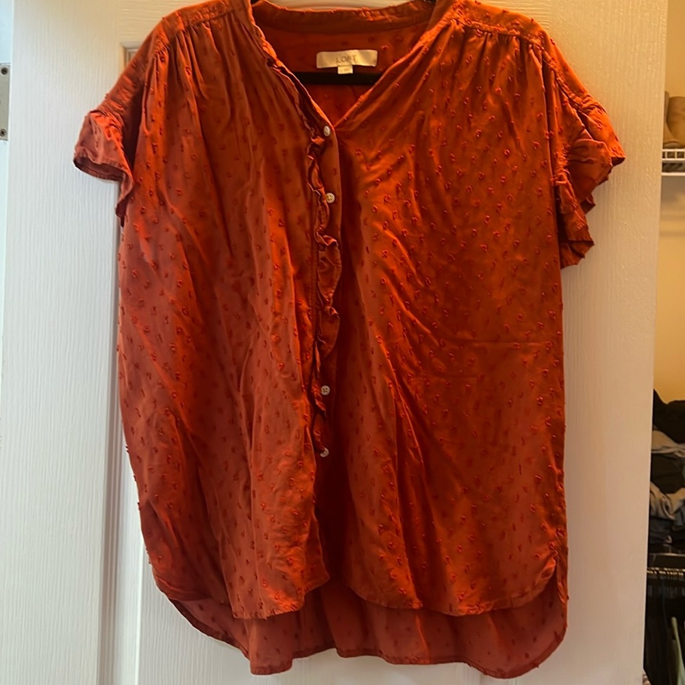 LOFT button up ruffle blouse